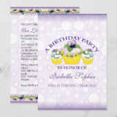Pansy Cupcakes Girl Birthday Party Invitation Kaart (Voorkant / Achterkant)