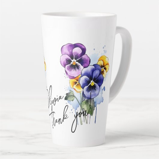 Pansy "Dank je!" Bewerkbare slogan en naam Latte Mok (Rechterhoek)