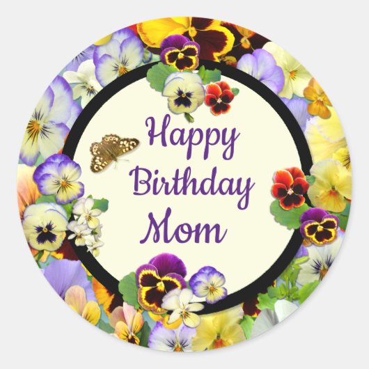 Pansy Design Birthday voor mam Ronde Sticker (Voorkant)