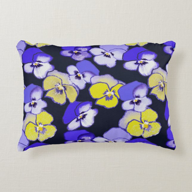 Pansy design Yellow Paars Blue Garden Flowers Accent Kussen (Voorkant)