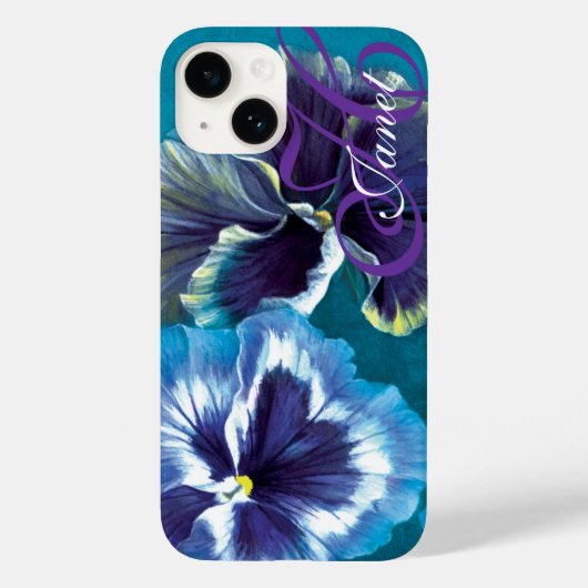 Pansy floral aqua jouw naam Case-Mate iPhone case (Achterkant)