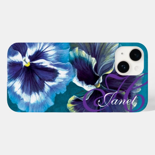 Pansy floral aqua jouw naam Case-Mate iPhone case (Achterkant (horizontaal))