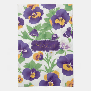 Pansy Floral Kleurrijk Gepersonaliseerd Patroon Theedoek