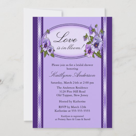 Pansy Floral Lijst Bridal Shower Kaart (Voorkant)