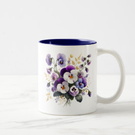 Pansy Floral Mug, Elegant Flower Coffee Cup Gift  Tweekleurige Koffiemok