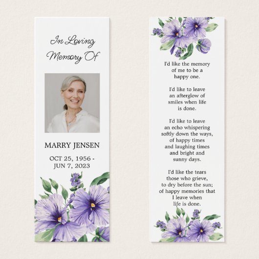 Pansy Floral Photo Funeral Memorial Bookmark Mini Visitekaartjes (Voorkant /achterkant)