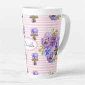 Pansy Floral Viola Vrouwen Roze Streep Latt Latte Mok (Rechterhoek)