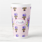 Pansy Floral Viola Vrouwen Roze Streep Latt Latte Mok (Voorkant)