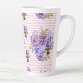 Pansy Floral Viola Vrouwen Roze Streep Latt Latte Mok (Rechts)