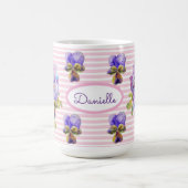Pansy Floral Viola  Womans Pink Stripe Koffiemok (Center)