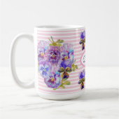Pansy Floral Viola  Womans Pink Stripe Koffiemok (Links)