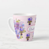 Pansy Floral Viola  Womans Pink Stripe Latte Mok (Linkerhoek)