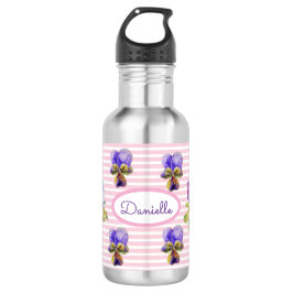 Pansy Floral Viola  Womans Pink Stripe Waterfles