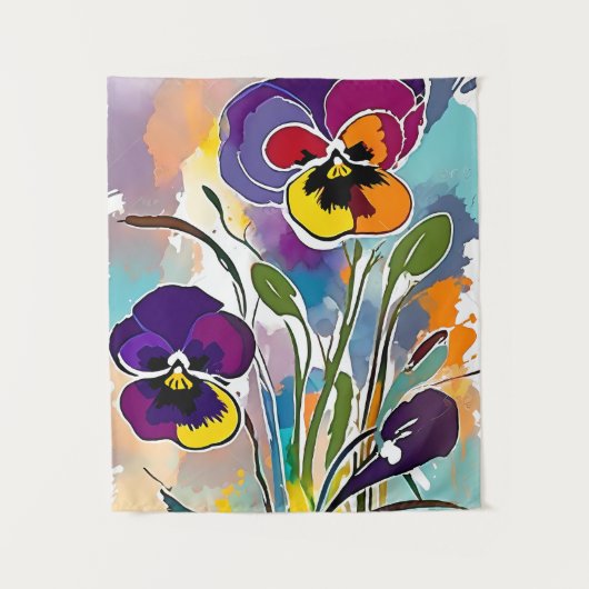 Pansy Flower Abstract Art Floral Kleurrijk Bright Wandkleed (Voorkant)