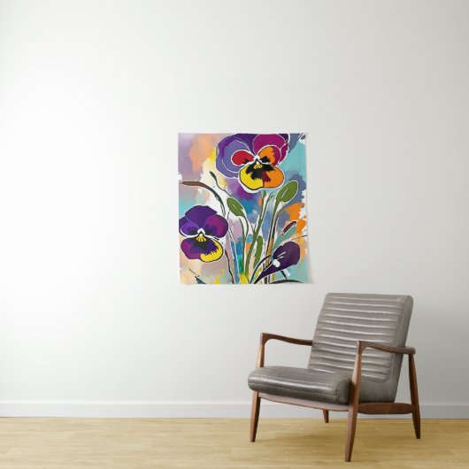 Pansy Flower Abstract Art Floral Kleurrijk Bright Wandkleed (In situ)
