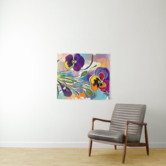 Pansy Flower Abstract Art Floral Kleurrijk Bright Wandkleed (In Situ (horizontaal))