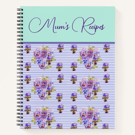Pansy Flower Aqua floral Mum Recipe Moederdag Notitieboek (Voorkant)