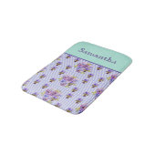 Pansy Flower Aqua Stripe art floral Girls Name Badmat (Gekanteld)