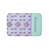 Pansy Flower Aqua Stripe art floral Girls Name Badmat (Voorkant)