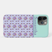 Pansy Flower Aqua Stripe art floral Girls Name Case-Mate iPhone Case (Achterkant (horizontaal))