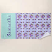 Pansy Flower Aqua Stripe art floral Girls Name Strandlaken (Voorkant)