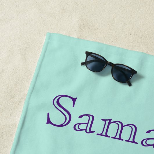 Pansy Flower Aqua Stripe art floral Girls Name Strandlaken (In situ)