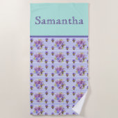 Pansy Flower Aqua Stripe art floral Girls Name Strandlaken (Voorkant)
