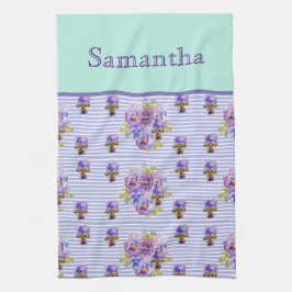 Pansy Flower Aqua Stripe art floral Girls Name Theedoek