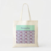 Pansy Flower Aqua Stripe art floral Girls Name Tote Bag (Voorkant)
