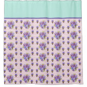 Pansy Flower Aqua Stripe art floral Girls Womens S Douchegordijn (Voorkant)