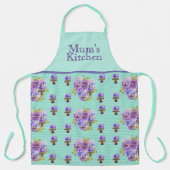 Pansy Flower Aqua Stripe art floral Kitchen Apron Schort (Voorkant)