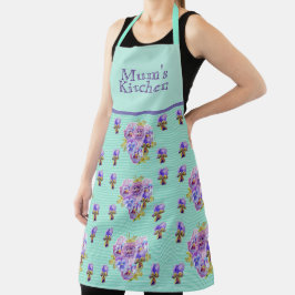 Pansy Flower Aqua Stripe art floral Kitchen Apron Schort