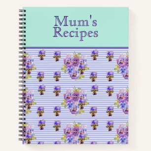 Pansy Flower Aqua Stripe art floral Mum Recipe not Notitieboek