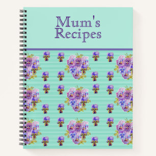 Pansy Flower Aqua Stripe art floral Recipe Notitieboek