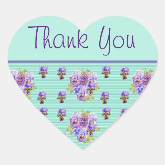 Pansy Flower Aqua Stripe floral Dank u Sticker (Voorkant)