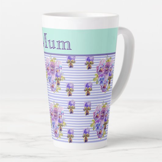 Pansy Flower Aqua Stripe floral Moederdag Co. Latte Mok (Rechterhoek)