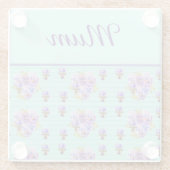 Pansy Flower Aqua Stripe floral Moederdag Glazen Onderzetter (Achterkant)