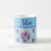 Pansy Flower Aqua Stripe floral Moederdag Koffiemok (Center)