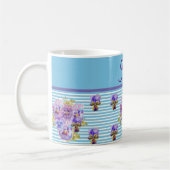 Pansy Flower Aqua Stripe floral Moederdag Koffiemok (Links)