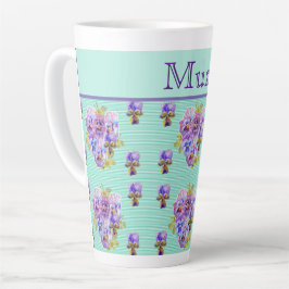 Pansy Flower Aqua Stripe floral Moederdag Latte Mok