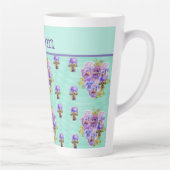 Pansy Flower Aqua Stripe floral Moederdag Latte Mok (Rechts)