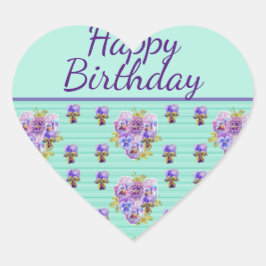 Pansy Flower Aqua Stripe floral Mum Happy Birthday Hart Sticker