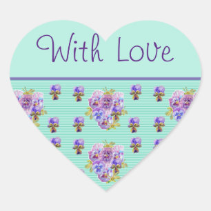 Pansy Flower Aqua Stripe floral with Love Sticker