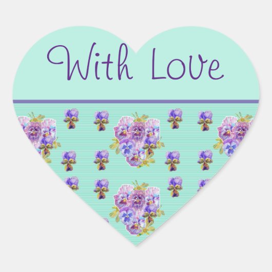Pansy Flower Aqua Stripe floral with Love Sticker (Voorkant)