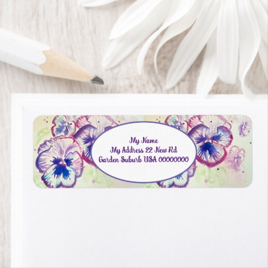 Pansy Flower Art Waterverf Return Address Labels (Insitu)