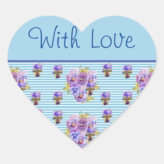 Pansy Flower Blue Stripe floral with Love Sticker (Voorkant)