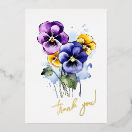 Pansy Flower "Dank je!" bewerkbaar Folie Feestdagenkaart