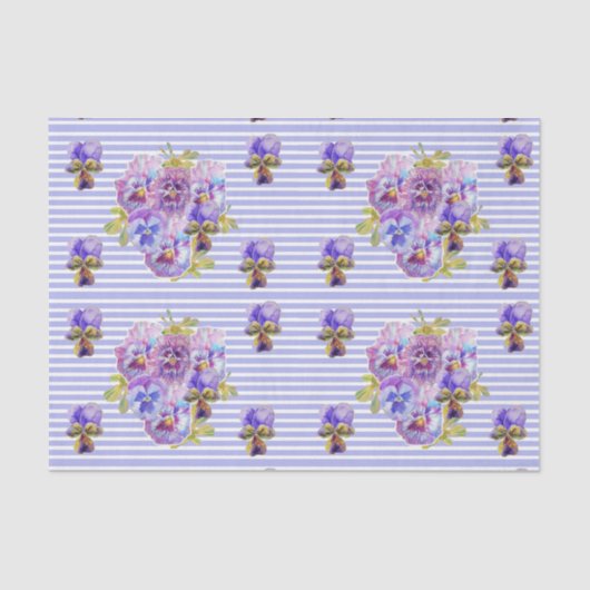  Pansy Flower Floral Lavendel Stripe Pattern Tissuepapier (Voorkant)
