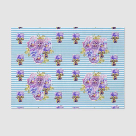  Pansy Flower Floral Pastel Blue Pattern Tissuepapier (Voorkant)
