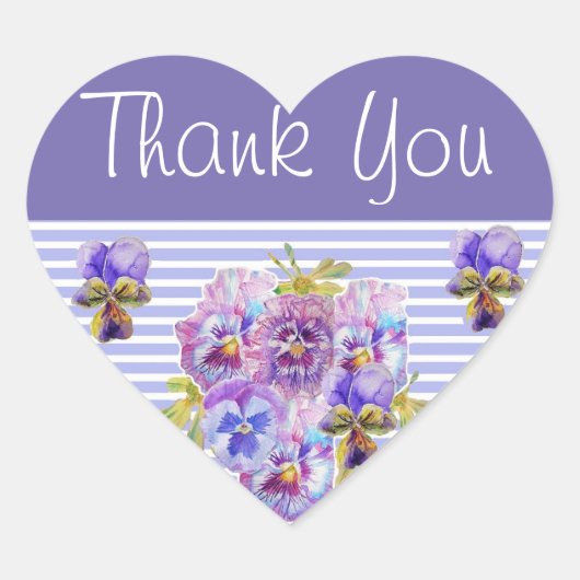 Pansy Flower Paars Stripe floral Bedankt Hart Sticker (Voorkant)